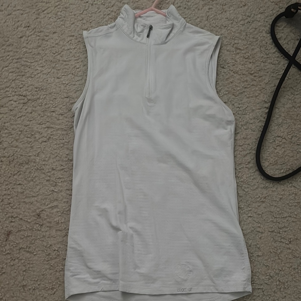 Cream Sleeveless Fitted Tank Top with Mandarin Collar